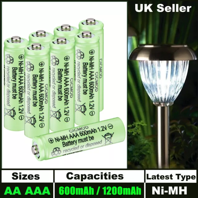 AA AAA Rechargeable Solar Light Batteries 600mAh 1200mAh NiMH 1.2V Battery Packs