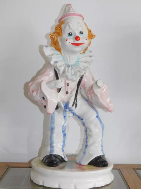 Italian Capodimonte Ceramic Clown 23" Signed Statue Figurine Vintage/Rare