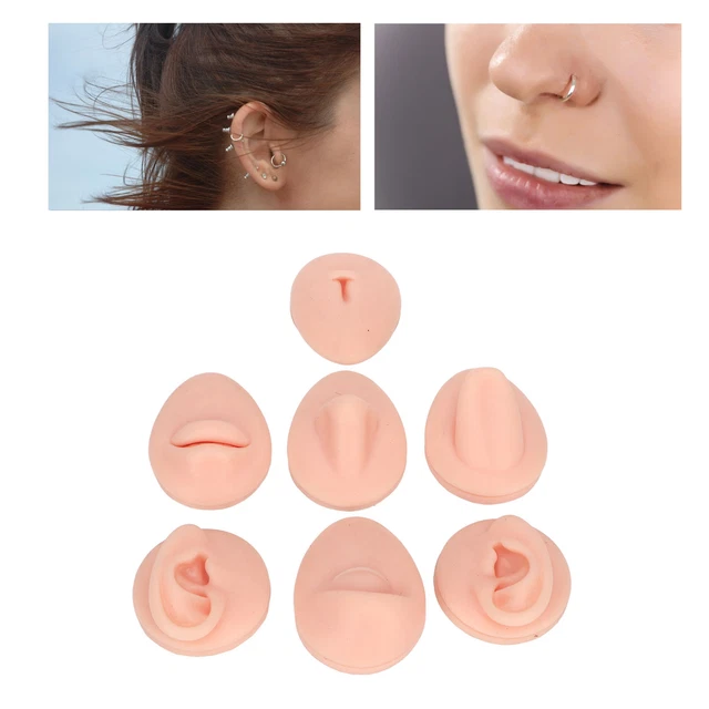 (Light Skin Color)Body Piercing Practice Model Simulation Silicone Ear Eye GDT