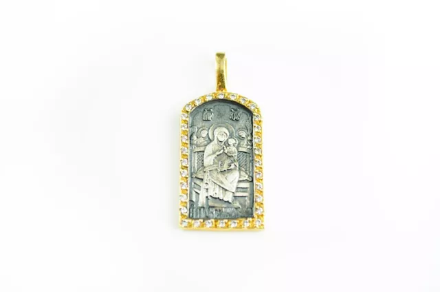 925. Sterling Silver , Virgin Mary, Saint Mary , White Zirconia, Greek Orthodox