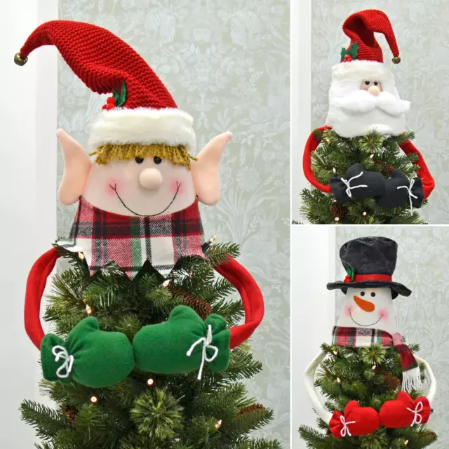 Weihnachtsbaum Topper Umarmung lange gebogene Arme weiches Vlies Strick Elf Weihnachtsmann