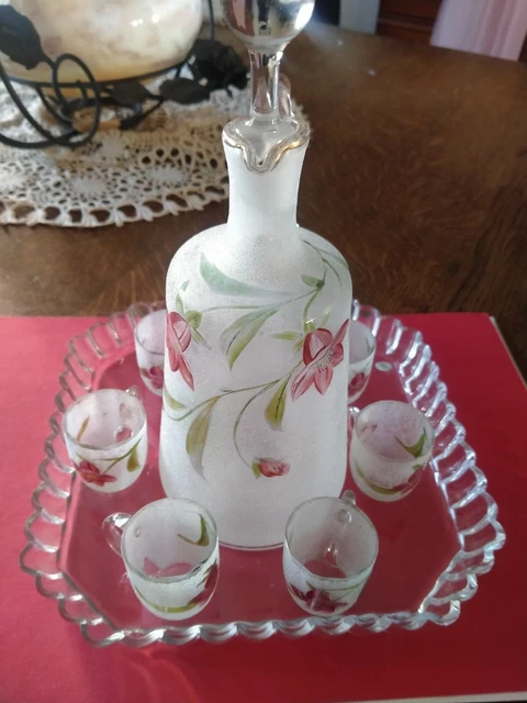 Service à Liqueur En Granite Vintage – Carafe Et Verres – état Correct