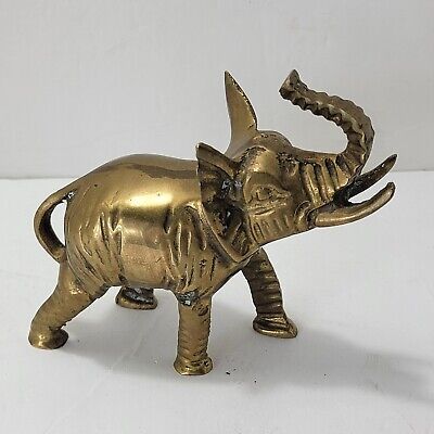 Solid Brass Elephant Figurine Trunk Up Good Luck Vintage