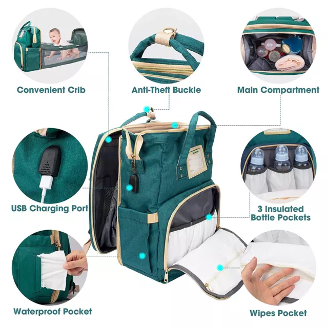 Multifunctional Maternity Nappy Diaper Bag Mummy Baby Waterproof Travel Backpack