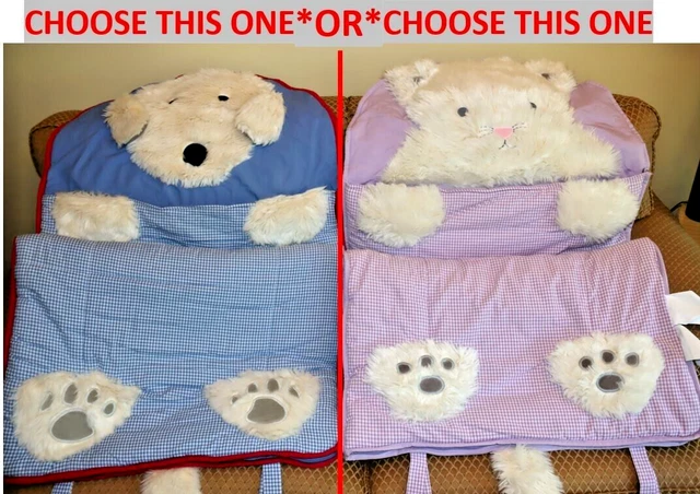 Pottery Barn Kids Shaggy Head Blue Dog OR Purple Cat Gingham check Sleeping Bag