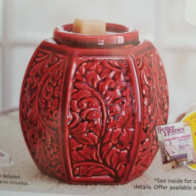 BETTER HOMES AND Gardens Scented Wax Warmer Red Carved Laurel NEW 10.
