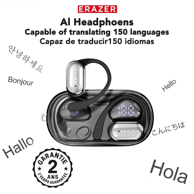 AI Traducteur Vocal Instantané 3-en-1 Bluetooth 5.3 - 164 Langues, 40H Autonomie, Écouteur Noir