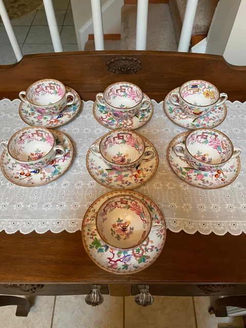 Minton Chinese Tree Bouillon Cups and Saucers Set of 7