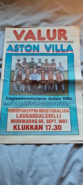 FC Valur V Aston Villa 1982 European Cup 1st Round 2nd Leg Match Programe