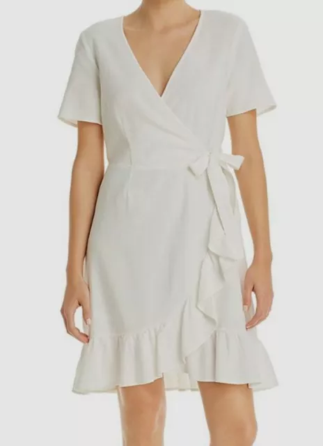 $65 Vero Moda Women's Ivory Helen Faux Wrap Ruffled Short Sleeve Dress Size S