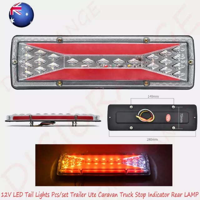 2Pcs 12V LED Tail Lights Trailer Ute Caravan Truck Stop Indicator Rear 30*9 cm