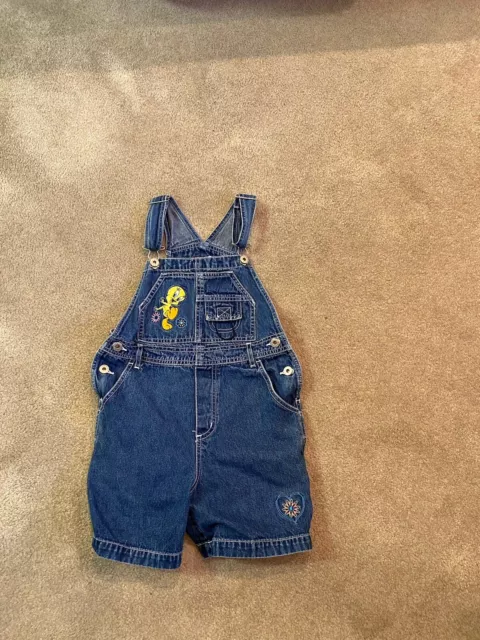 Looney Tunes Tweety Bird Overalls Girls 7/8 Denim Shorts