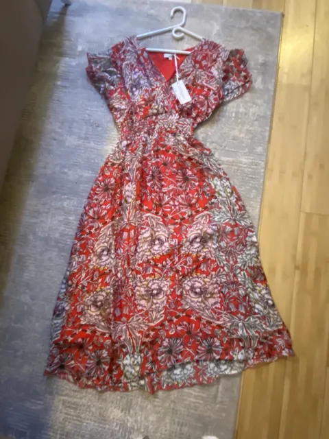 NWT Made In Italy Silk Blend  V Neck  Red Floral Dress Size L
