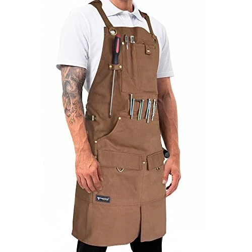 Work Apron with Tool Pockets - Heavy Duty Shop Apron for Woodworkers,