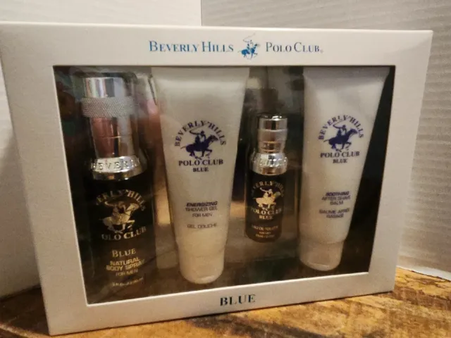 Beverly Hills Polo Club BLUE Fragrance Gift Set - 4 pc New Sealed Mens Cologne