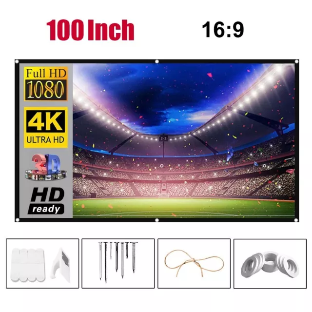 100 Inch 16:9 Portable Home Fabric Matte White Projector Projection Screen 3D
