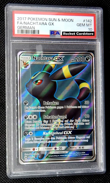 Pokemon Nachtara GX Full Art Holo Umbreon DE 142/149 Sun & Moon PSA 10 Gem Mint