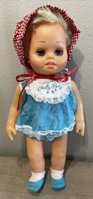 15” Vintage Tiny Chatty Baby Blonde Doll W/ Outfit Bonnet Mattel 1962 Mute *READ 15” Vintage Tiny Chatty Baby Blonde Doll W/ Outfit Bonnet Mattel 1962 Mute *READ