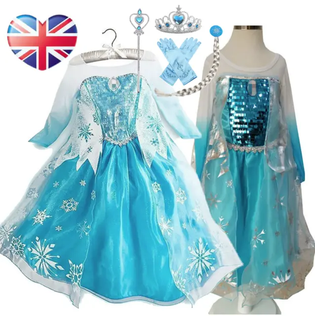 Girls Froze Queen Anna Elsa Princess Cosplay Costume Party Fancy Dress