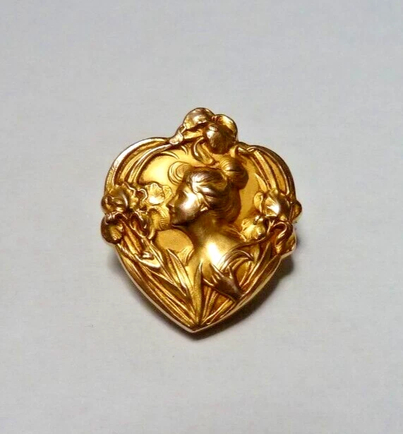 Splendide broche femme Art Nouveau en Fix, style Mucha forme de coeur Jugendstil