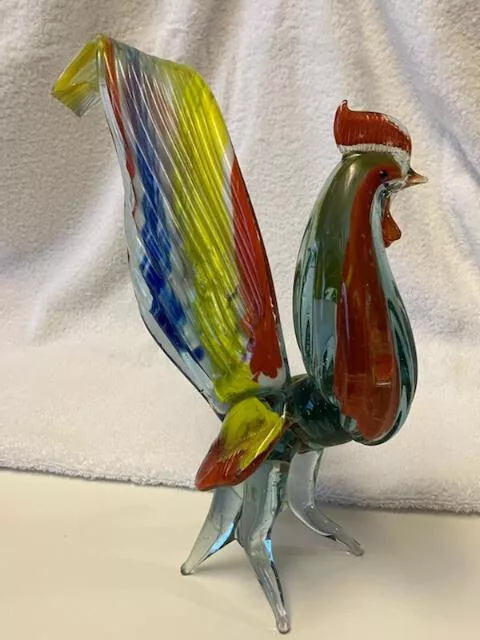 Murano Style Hand Blown Art Glass Rooster Chicken