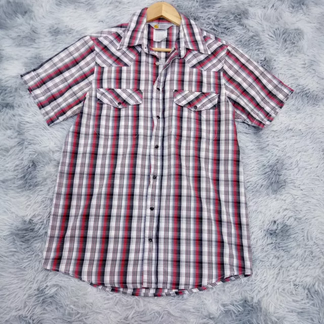 Carhartt Mens Pearl Snap Plaid Check Short Sleeve Button Up Shirt [M] Red White
