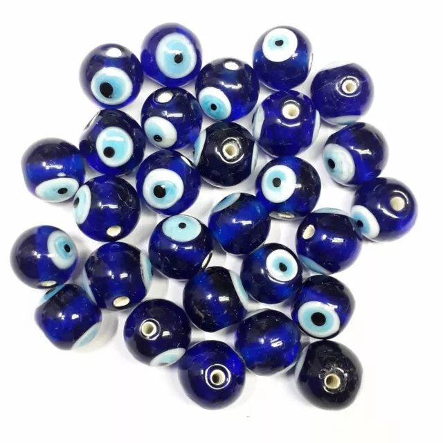 12mm Mauvais Oeil Chalumeau Desseré Verre Perforé Perles Royal Bleu Pièces 10