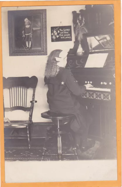 Real Photo Postcard RPPC - Girl at Pedal Organ Music