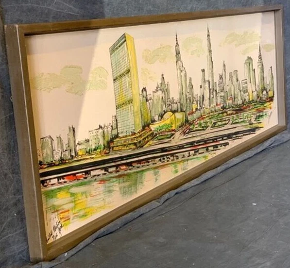 Mid-Century J. Windsor Signed NYC United Nations Embellished Silkscreen Board Mid-Century J. Windsor Signed NYC United Nations Embellished Silkscreen Board