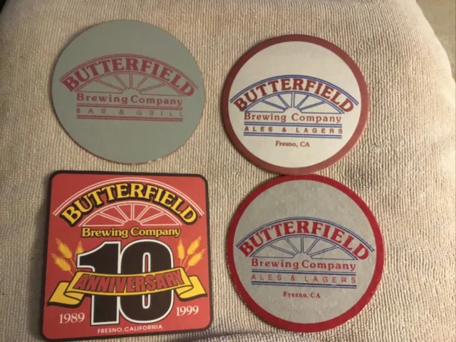 Butterfield Brewing Co Beer Coaster, Fresno, CA, Set Of 4