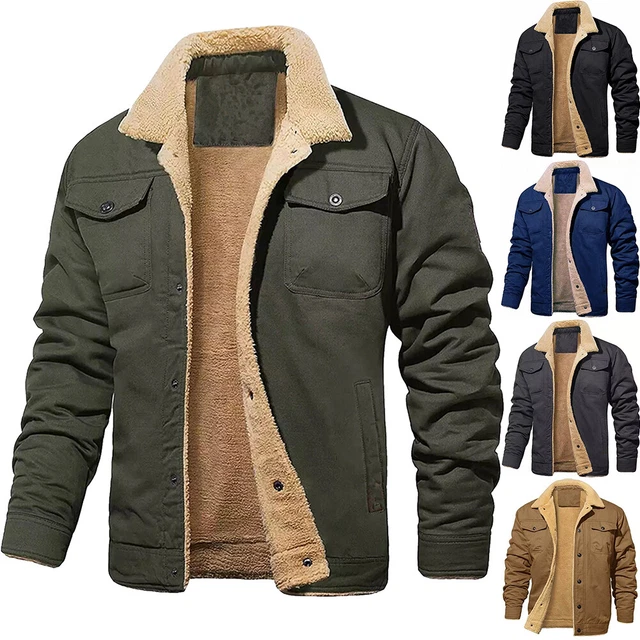 Giacca da camionista Sherpa Uomo Tasche Cotone Cambio Lavoro Babbo Lavoro Collare Cappotto Inverno *UK
