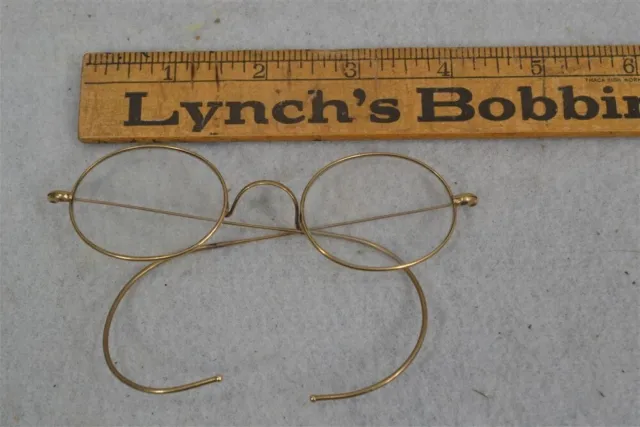 antique wire gold frame eyeglasses not marked oval glasses flexible bow 1900-20