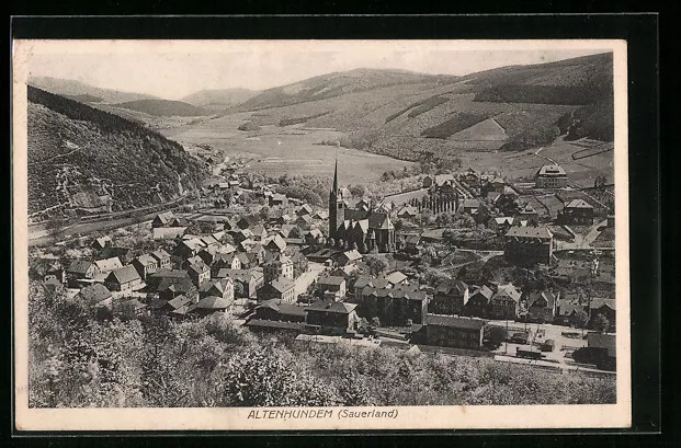 Ansichtskarte Altenhundem Sauerland, Totalansicht von einem Berg aus 1928