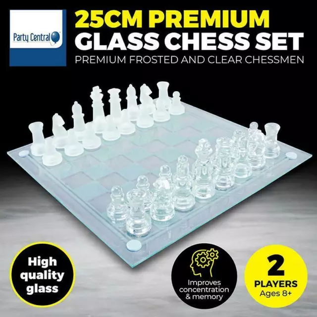 Glass Chess Game Set Frosted Polished Board Padded Bottom Crystal Gambit