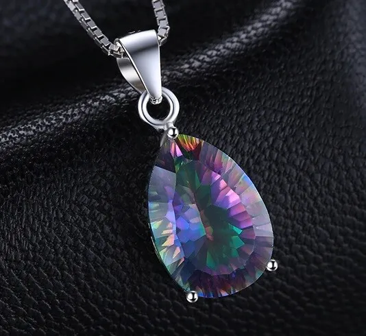 925 Sterling Silver Womens Link Chain Rainbow Fire Topaz Necklace wGiftPkg D676J