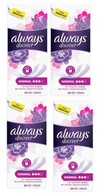 Always Discreet Incontinence 24 Liners Normal, Pack 4