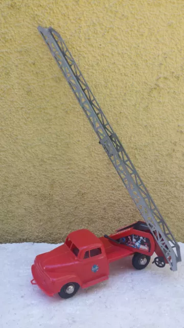 Gescha Hanomag od. Opel Blitz Feuerwehr-Drehleiter Blechauto tin toy 50er Strenc