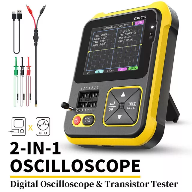 Oscilloscopio digitale 2,4" FNIRSI DSO-TC2 + tester transistor 200 kHz larghezza di banda PWM 2