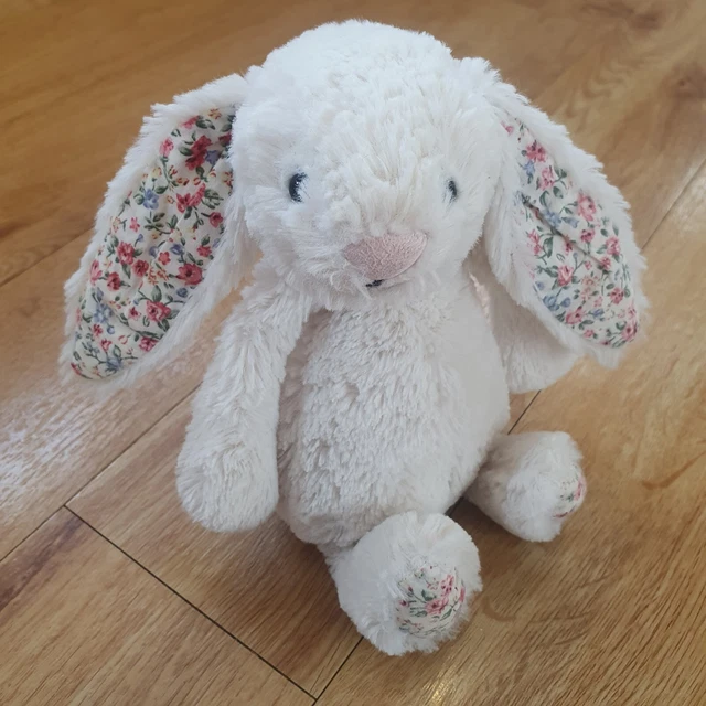 JELLYCAT SMALL BASHFUL White Bunny Rabbit Floral Ears Soft Toy Plush
