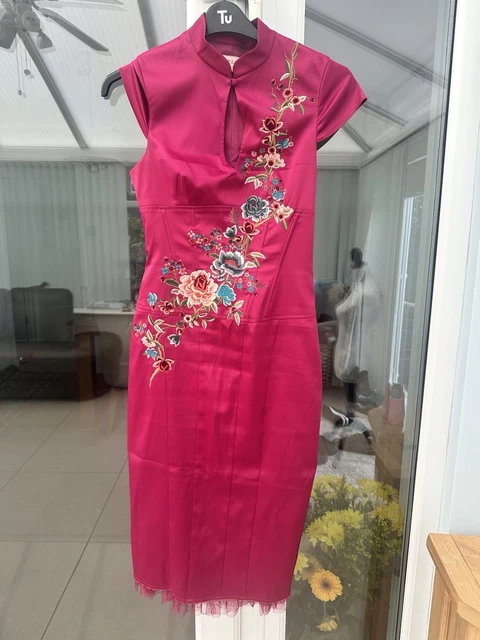 strapless open back dress Maeva Red Midi Dress w/ Floral Embroidery main image 0