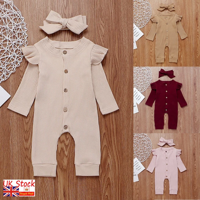 Newborn Baby Girl Romper Jumpsuit Clothes Set Knitted Bodysuit Headband Outfits