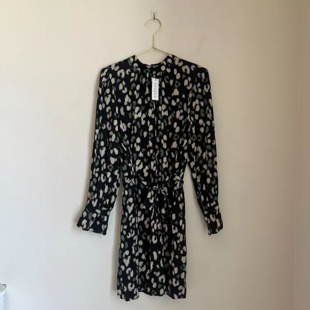 Velvet by Graham & Spencer Leopard Tie Shirt Dress Black Multi Size MEDIUM NEW