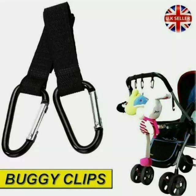 2x Mummy Buggy Clip Cochecito Cochecito Bolso de Compras Ganchos Mosquetón Clips Universales