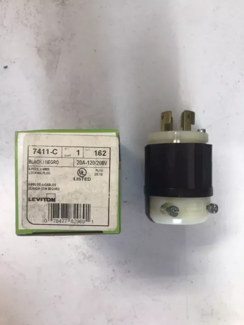 LEVITON 7411-C 20 AMP 3 PHASE LOCKING PLUG 120/208 V 4 POLE Hubbell