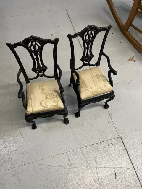 Vintage Pair Victorian Heavy Cast Iron Doll Chair/Garden Decor/Salesman Sample