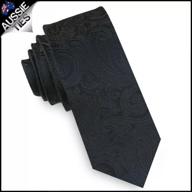 Black Paisley Embossed Mens Skinny Tie