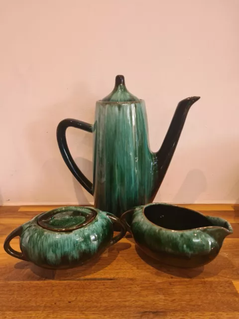 Blue Mountain (Canada) Pottery Coffee Pot Set with Cream Jug & Sugar -Drip Glaze