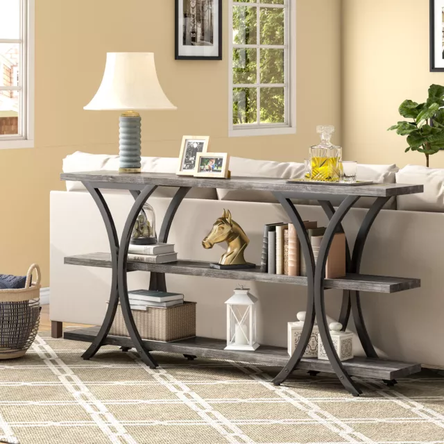 Long Narrow Sofa Console Table Behind Couch, 3-Tier Entryway Table with Storage