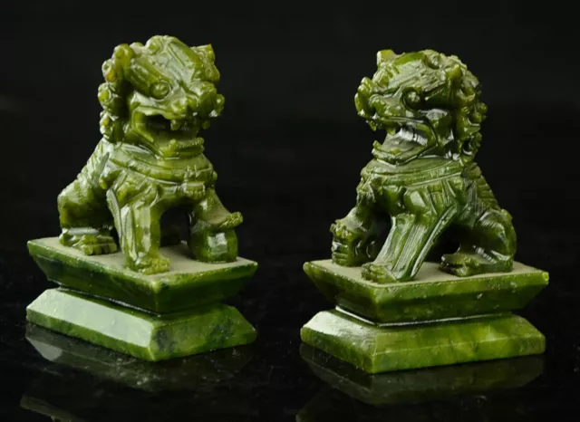 Rare A pair 100% China natural jade hand-carved statues of pixiu