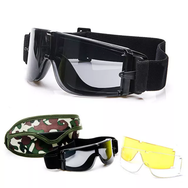 3 Lens Tactical Military Goggles Glasses UV Protection Anti-Fog Airsoft Safety
